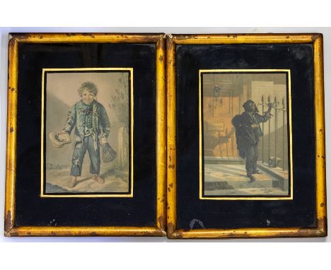 Two George Baxter prints, The Chimney Sweep and Street Boy, published 1853, approx 15cm x 10.5cm, frames approx 26cm x 20cm