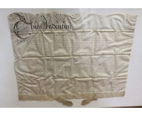 A Charles II Indenture on vellum, with two vellum tags, one signature to border reads: John Morgan, framed&nbsp;