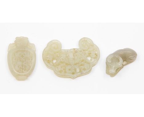A small Chinese jade water dropper, size approx 55mm, x 43mm along with a carved pendant, size approx 45mm x 28mm and carved 