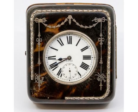 An early 20th Century eight day white metal cased open face Goliath pocket / travel watch, white enamel dial, Roman numerals,