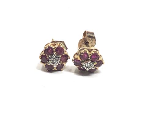 9ct gold diamond &amp; ruby stud earrings (1.2g)