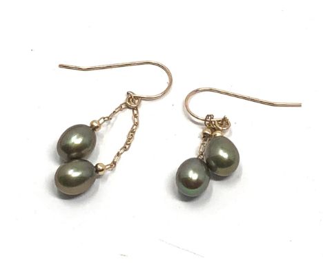 14ct gold vintage double pearl drop earrings (1.6g)