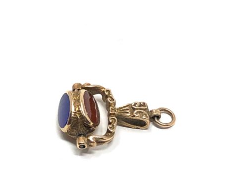 9ct gold vintage agate swivel fob (4.4g)