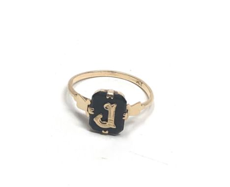 9ct gold vintage onyx signet 'j' initial ring (1.9g)