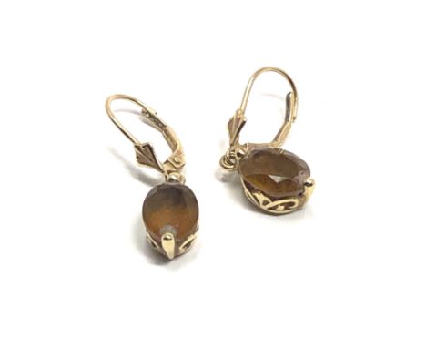 9ct gold vintage smoky quartz drop earrings (2.9g)