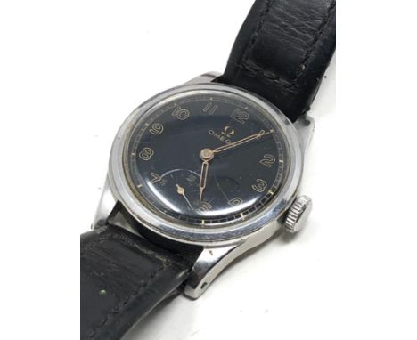 Vintage black military dial omega gents wristwatch hand wind working order but no warranty given 