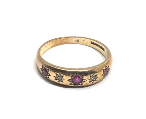 9ct gold vintage ruby &amp; diamond gypsy ring (2.4g)