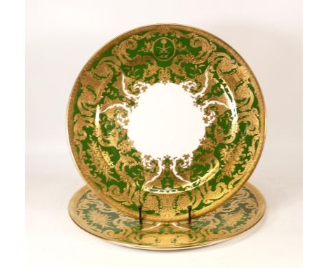 De Lamerie Fine Bone China heavily gilded Green Royale Patterned Serving Plates with Saudi Motif, specially made high end qua