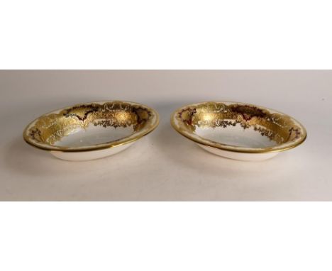 De Lamerie Fine Bone China heavily gilded Burgundy Majestic Pattern Set of Two Oval Vegetable Dishes, specially made high end