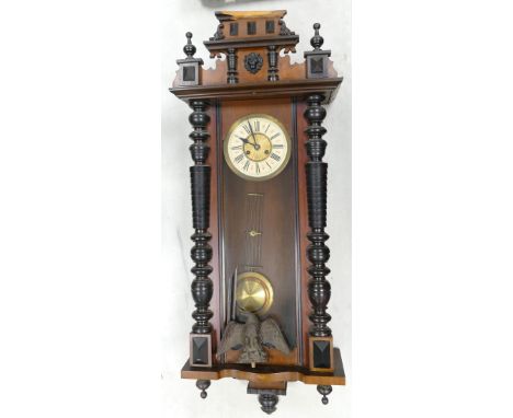 Distresses Large Vienna Type Wall Clock, (side panel missing see photo), length without eagle 122cm 