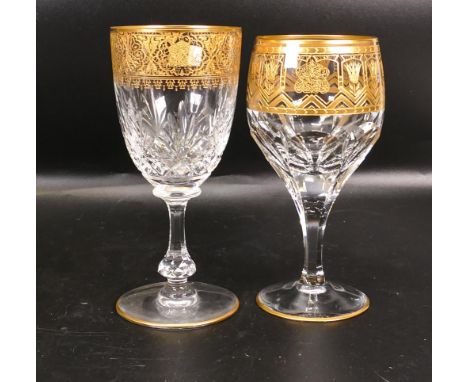 Two De Lamerie Fine Bone China heavily gilded Non Matching Wine Glasses with Arabic Motif, specially made high end quality it