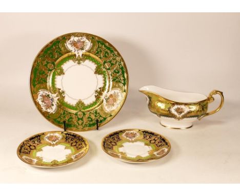 Four De Lamerie Fine Bone China heavily gilded Majestic patterned items to include side plate, 2 saucers &amp; gravy boat , s