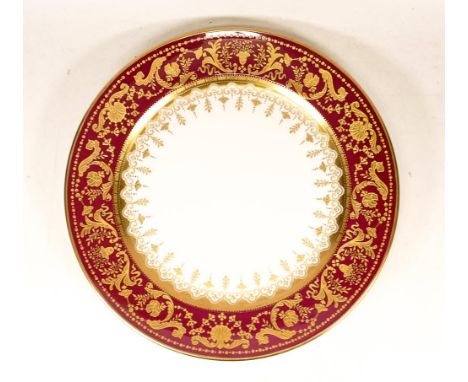 De Lamerie Fine Bone China heavily gilded  Burgundy Renaissance Pattern Circular Platter   specially made high end quality it