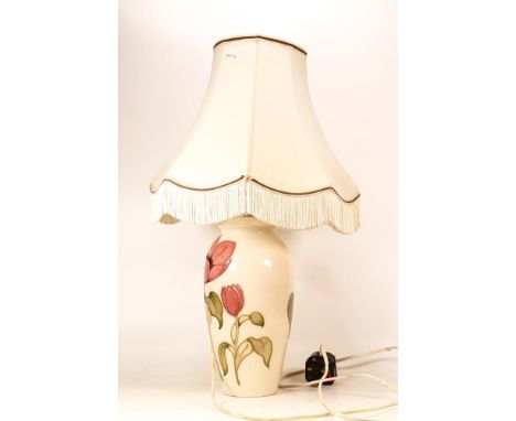 Moorcroft Pink Magnolia on Cream Ground Lamp Base &amp; Shade, height 52cm 