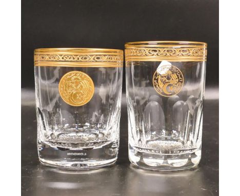 Two De Lamerie Fine Bone China heavily gilded Non Matching Tumblers with Star &amp; Crescent Motif, specially made high end q