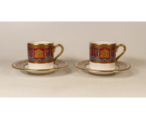 De Lamerie Fine Bone China heavily gilded Private Commission patterned Coffee Cans &amp; Saucers, specially made high end qua