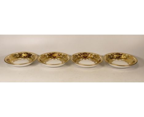 De Lamerie Fine Bone China heavily gilded Burgundy Majestic Pattern Set of Four Bowls, specially made high end quality item, 