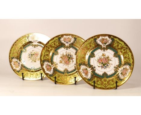 Three De Lamerie Fine Bone China heavily gilded Majestic patterned cabinet plates , specially made high end quality item, Mad