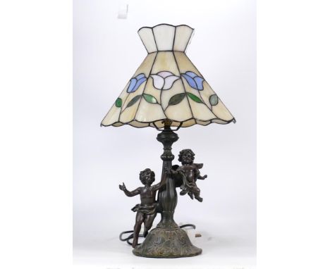 Tiffany Style Table Lamp with Leaded Glass Type Shade, height 48cm 