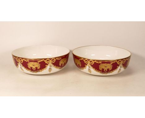 Two De Lamerie Fine Bone China heavily gilded Christmas Garland patterned small fruit bowls , specially made high end quality