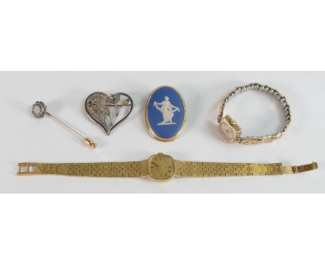 9ct gold hallmarked ladies Excalibur wrist watch (17 jewels Incabloc on plated bracelet), together with Rotary ladies watch, 