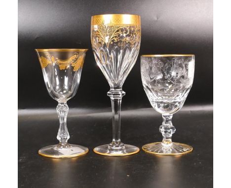 Three De Lamerie Fine Bone China heavily gilded Non Matching Wine Glasses, specially made high end quality item, Made in Engl