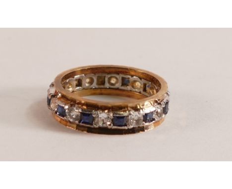 9ct gold eternity ring set with blue and white stones, size M/N, 3.9g. 