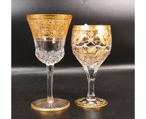 Two De Lamerie Fine Bone China heavily gilded Non Matching Wine Glasses with Saudi Arabia Crest , specially made high end qua