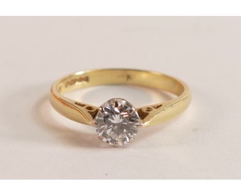 18ct gold diamond solitaire ring, diamond approx .65ct, size N, 2.9g. 