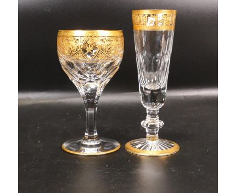 Two De Lamerie Fine Bone China heavily gilded Non Matching Wine Glass &amp; Champagne Flute with Saudi Arabia Crest , special