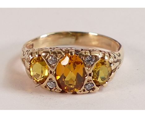 9ct gold dress ring, set with orange &amp; yellow stones, size L, 4.9g. 