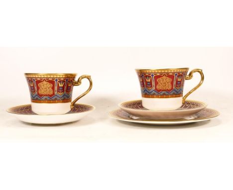 De Lamerie Fine Bone China heavily gilded Private Commission patterned Trio &amp; Cup / Saucer Set with Arabic Motif, special