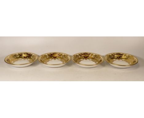 De Lamerie Fine Bone China heavily gilded Burgundy Majestic Pattern Set of Four Bowls, specially made high end quality item, 