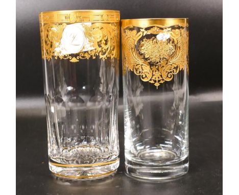 Two De Lamerie Fine Bone China heavily gilded Non Matching Tumblers, specially made high end quality item, Made in England, h