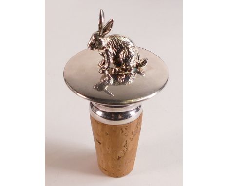 Asprey silver bottle cork, Silver top hallmarked and moulded as a hare, 47.2g. 