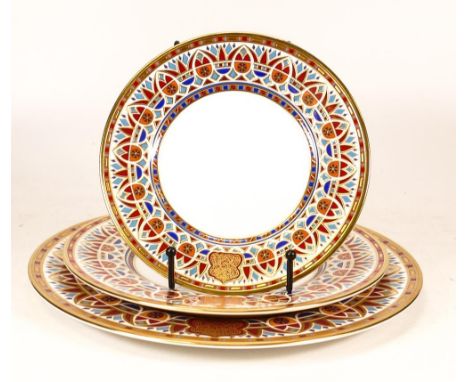 De Lamerie Fine Bone China heavily gilded Private Commission patterned Plates with Arabic Motif, specially made high end qual