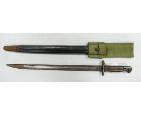 Early 20th century English Bayonet, Wilkinson 1907, with leather scabbard &amp; canvas frog, 58cm long. 