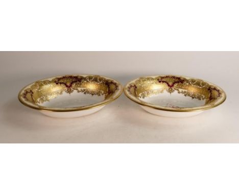 De Lamerie Fine Bone China heavily gilded Burgundy Majestic Pattern Set of Two Oval Vegetable Dishes, specially made high end