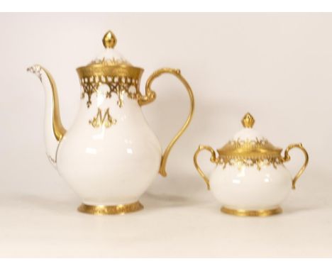 De Lamerie Fine Bone China heavily gilded Private Commission Coffee Pot &amp; Sugar Bowl , specially made high end quality it