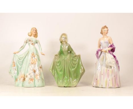 Three Ceramic Lady Figures including two Wedgwood &amp; Co figures one with (broken arm) &amp; similar unbranded item(3) 