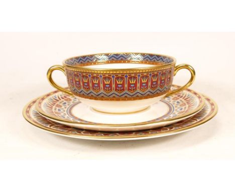 De Lamerie Fine Bone China heavily gilded Private Commission patterned Plate , Two Handled Cup with Saucer  featuring Arabic 