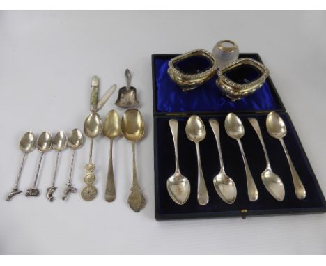 A Quantity of Silver Spoons, including four coffee spoons dated 1918 with unusual finial, Georgian Caddy Spoon (af), mm IJ to