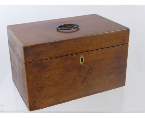 An Antique Georgian Tea Caddy, with two lead lined compartments, ivory knop and key plate, approx 20 x 13 x 13 cms.
