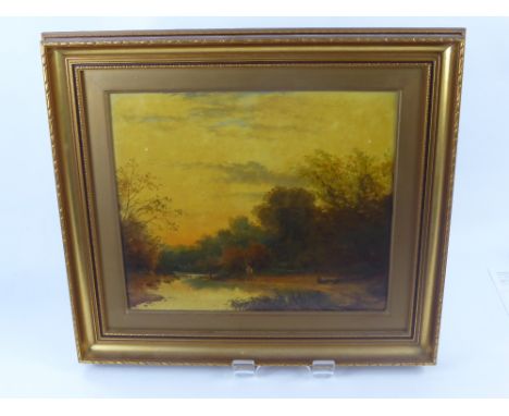 R H Wood Oil on Canvas, depicting a fisherman at a riverbank, approx 39 x 29 cms, framed.