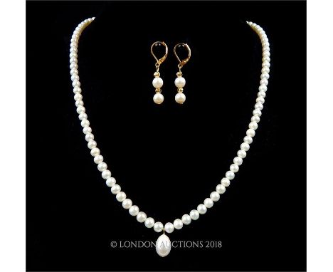 A boxed, 14 ct yellow gold clasped, natural, South Sea pearl drop necklace and matching earrings, Necklace length: 55 cm, Ear