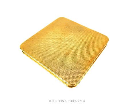 A vintage, 18 ct yellow gold, square compact and mirror with engine turned engraving all over, closes cleanly and firmly, 6.5