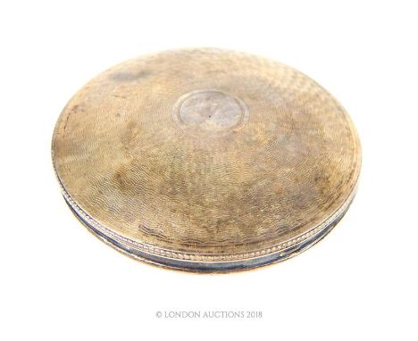 An Egyptian 900 standard solid silver compact, Alexandria, circa 1945, with engine turned detail to one side, 2 x 9 x 9cm, 14