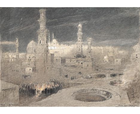 ALBERT GOODWIN (BRITISH 1845-1932)TOMBS OF THE MAMMELUKS, CAIROPen and ink, pastel and watercolour, heightened with whiteSign