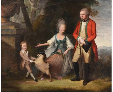 FOLLOWER OF JOHANN JOSEPH ZOFFANYPORTRAIT OF CAPTAIN CHARLES WILLIAM LE GEYT WITH HIS WIFE AND SONOil on canvas62 x 75.5cm (2