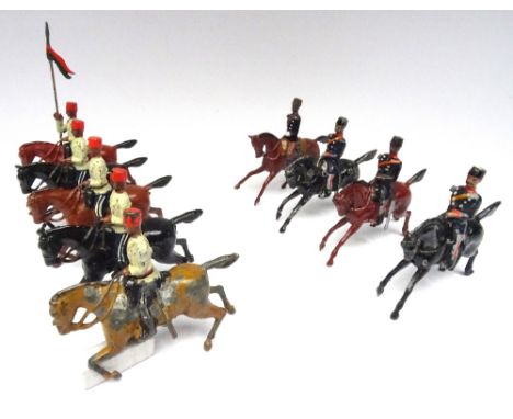 Britains from set 115, Egyptian Cavalry five on 'pony horses' (Condition Good, four arms and one horse leg missing, one Poor)